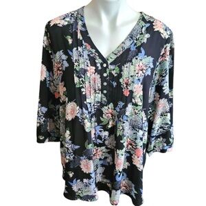 Rose + Olive 3/4 Sleeve Floral Blouse Navy Size 1X